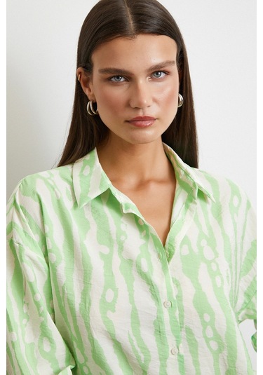 Zebra Desen Modal Gömlek Yeşil Yeşil