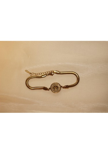 Baget Taşlı Çelik Bileklik Kalpli Sonsuz Işıltılı Balıksırtı Çelik Bileklik Gold