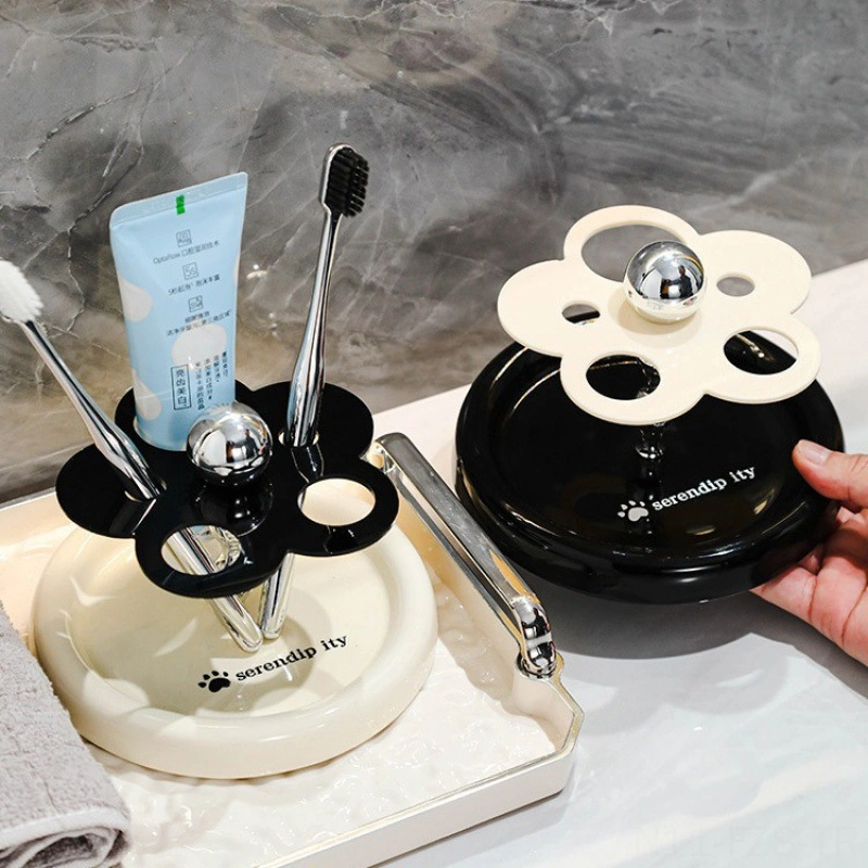 Fosenze Seramik Diş Fırçası Tutucu, Elektrikli Diş Fırçası Ve Parfüm Aletleri İçin Mükemmel Depolama, Hafif Ve Dayanıklı, Banyo Dekoru İçin Zengin Tasarım Süt Beyaz Tabanlı Çiçek Desenli Diğer