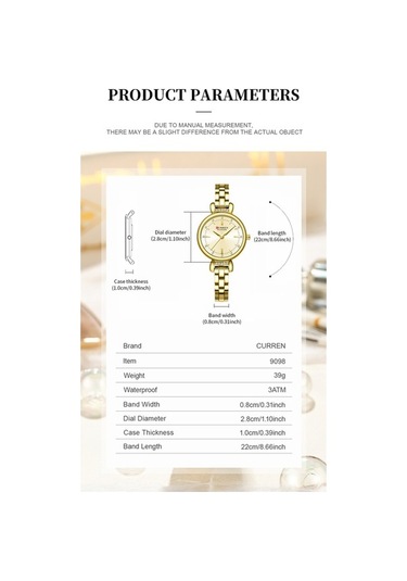 Yingfu Curren 9098 Kadın Kol Saati - Paslanmaz Çelik Beyaz Kadranlı Moda Saat Altın/ Altın