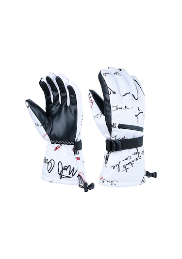 Wezone Sgm-163 Kışlık Kayak Eldiveni - Desenli, Isı Tutucu, M Boy Beyaz