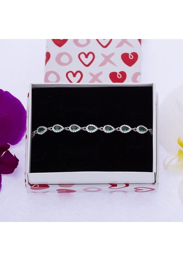 Nagiss Model-2 Zirkon Taşlı Damla 925 Ayar Gümüş Kadın Bileklik Yeşil