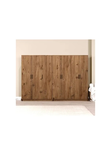 Kardelen Serisi Atlantik Çam 7 Kapaklı 10 Raflı 260 Cm Elbise Dolabı - Gardırop Seti Atlantik Çam