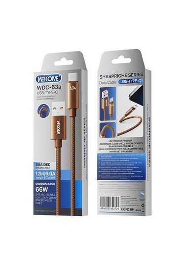 Wk Wdc-63a 66w Usb Tip-c Hızlı Şarj Veri Kablosu, Uzunluğu: 1.2m Kahverengi