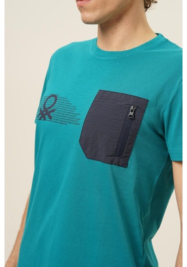 Benetton Bnt-m20436-23y Erkek T-shirt BNT-M20436-R1359 Petrol