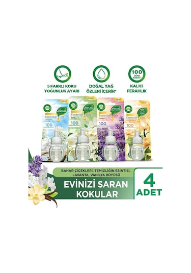 Air Wick Elektrikli Oda Kokusu Yedek Şişe 4 Lü Set 1 Bahar -1 Temizlik -1 Lavanta -1 Vanilya Karışık