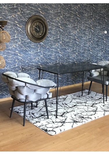 Yirmi15 Siyah Metal Ayaklı 70x110 Siyah Mermer Desen Mutfak-balkon-çalışma Masası