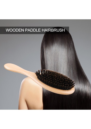 Suofeng Doğal Domuz Kıllı Ahşap Paddle Saç Fırçası - Dolaşma Önleyici Parlaklık Ve Saç Derisi Masajı Premium Ahşap Saç Fırçası