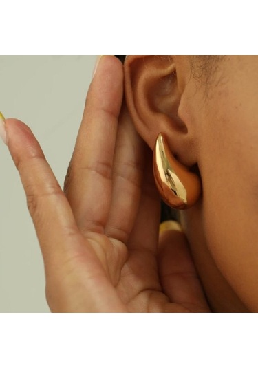 Bombeli Bottega Küpe Damla Model Küpe Gold Renk Sarı