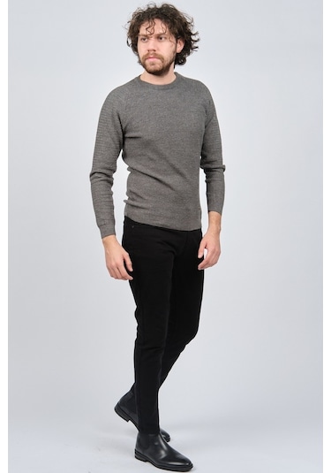 Çizgi Triko Erkek Bisiklet Yaka Slim Fit Kazak 42554259 Gri Gri