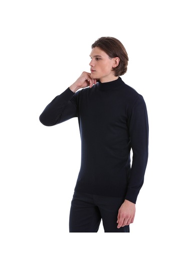 Hatemoğlu Lacivert Regular Fit Düz Yarım Balıkçı Yaka Yünlü Triko Kazak Lacivert