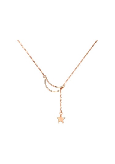 Star Moon S925 Ayar Gümüş Rose Altın Kaplama Kolye Çok Renkli