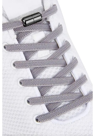 Ayarlanabilir 1 Çift Gri Vidalı Kapsül Uçlu 6 Mm Lastik Pratik Bağcık Gri