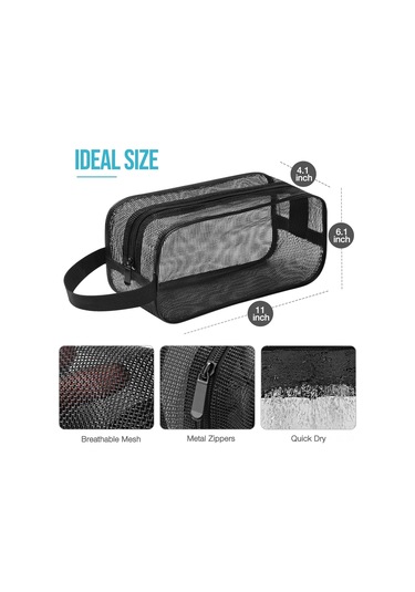 Skycity Siyah Mesh Materyal Giyilebilir Kişisel Bakım Çantası - Tek Kemerli Taşınabilir Depolama Çantası Siyah