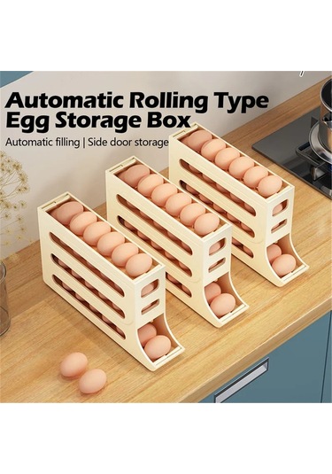 Mufunye Otomatik Yuvarlanan Yumurta Depolama Kutusu, 30 Yumurta Kapasitesi, 7% Eğimli Tasarım, Soğutucu Taşınabilir, Abs Malzeme, Krem Beyaz Tek Adet Sarı