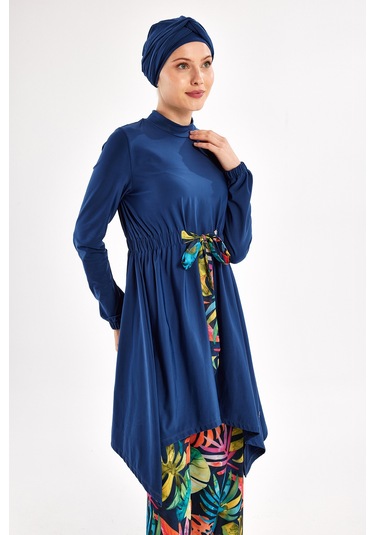 Likralı Bol Paça Tam Kapalı Tesettür Mayo Bloom 1119 Açık Lacivert Açık Lacivert