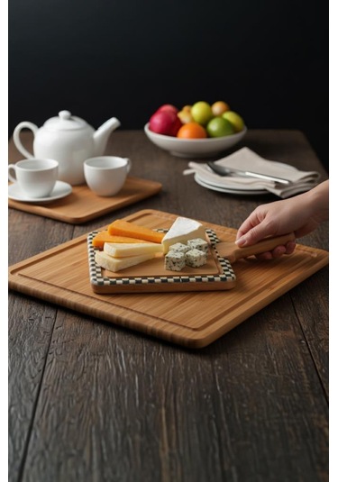 Bambum Ritual - 2 Parça Peynir Servis Seti Kare Kahverengi