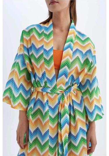 DeFacto Desenli Pamuklu Kimono-Fall in Love D0453AX24SMOG313 Turuncu