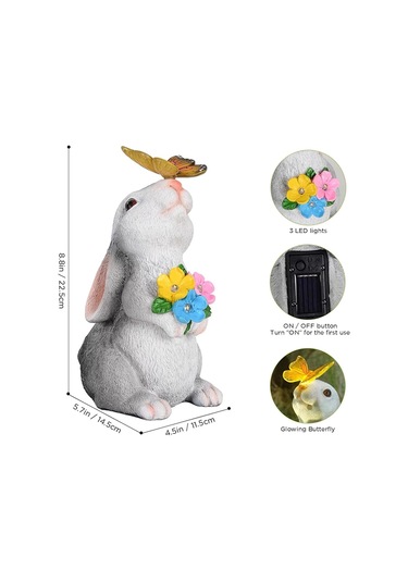 Güneş Bahçesi Açık Paskalya Heykelleri Tavşanı Parlayan Kelebek, Çiçek Ve 3 Led Işık