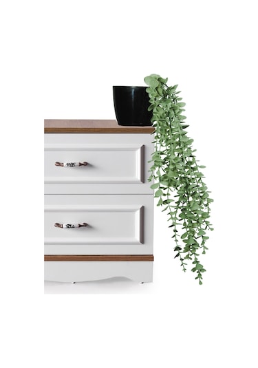 Yapay Çiçek Parlak Siyah Saksıda Pastel Yeşil Okaliptus Sarkıtı Yeşil