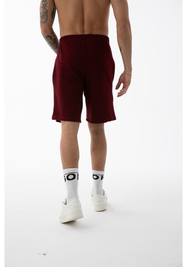 Erkek Bordo Yüksek Kalite Relax-fit Rahat Kesim %100 Pamuk Bağcıklı Siyah Düz Basic Şort Bordo