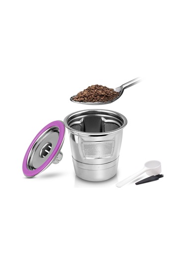 Honmex 304 Paslanmaz Çelik Tekrarlı Kahve Kapsülü Keurig 2.0/1.0 Uyumlu + 8ml Kaşık + Fırça - Mor Ve Gümüş Diğer