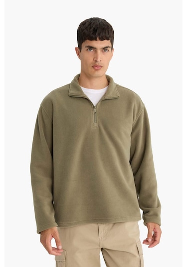 Defacto Relax Fit Yarım Fermuarlı Polar Sweatshirt F0448ax25aukh401 Haki-kh401