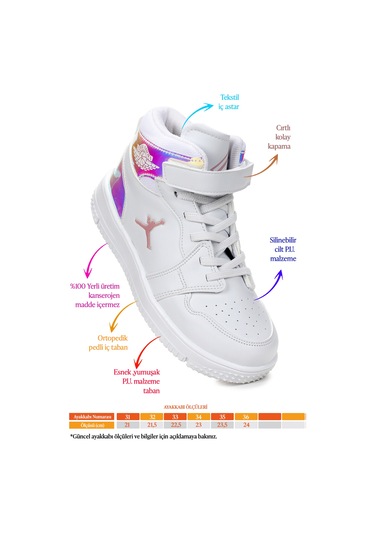 Hayka Hologram Cırtlı Kız Çocuk Spor Ayakkabı Beyaz