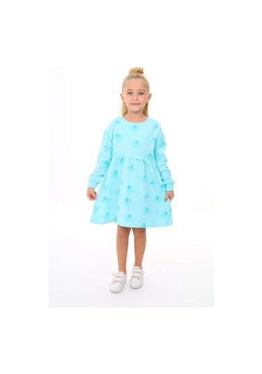 Toontoy Kids Toontoy Kız Çocuk Baskılı Elbise Mint Yeşili