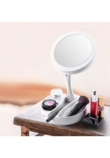 Techtic Katlanabilir Yuvarlak Mike Up Mirror Led Işıklı 10x Makyaj Aynası