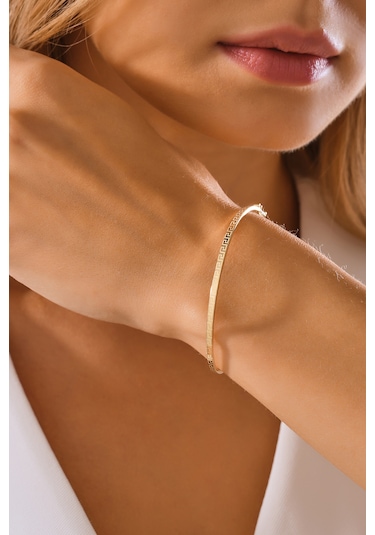 14 Ayar Altın Lazer Grek Desenli Kelepçe Bilezik - Mmblk-33034 Sarı Altın