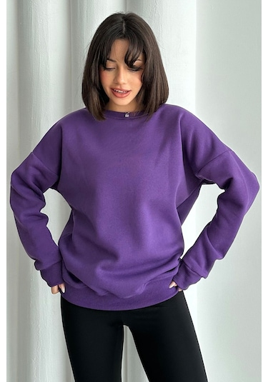Kadın Bisiklet Yaka Oversize Sweatshirt Ku401b-12-xl Mor