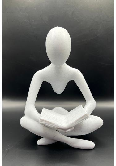 İskandinav Tarzı Kitap Okuyan Biblo Heykel 3d Dekoratif Figür Beyaz 2 Adet