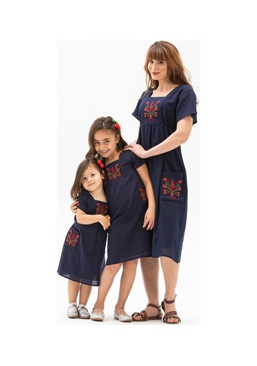 Melek Şile Bezi Çocuk Elbise Lacivert Lcvt