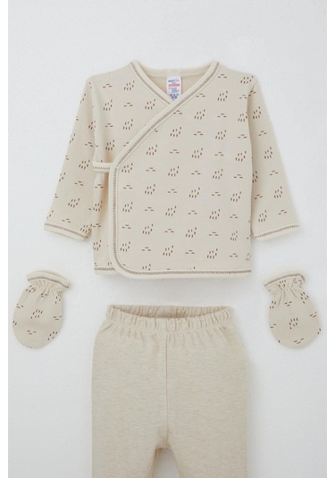 Breeze Erkek Bebek Hastane Çıkış 5 Li Desenli 0-3 Ay, Bej Bej