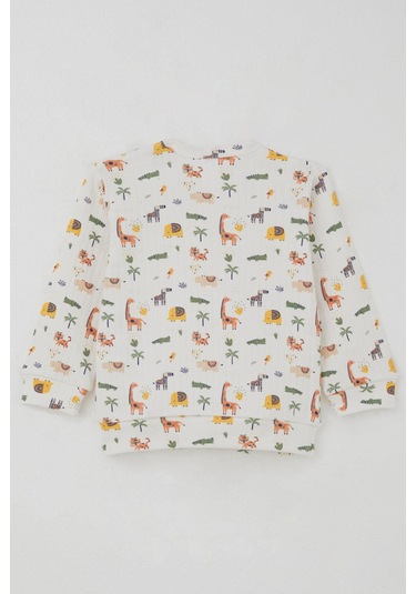 Breeze Erkek Bebek Pijama Takımı Omuzdan Patlı Bebek Hayvanat Bahçesi 4 Ay-1 Yaş, Ekru Ekru