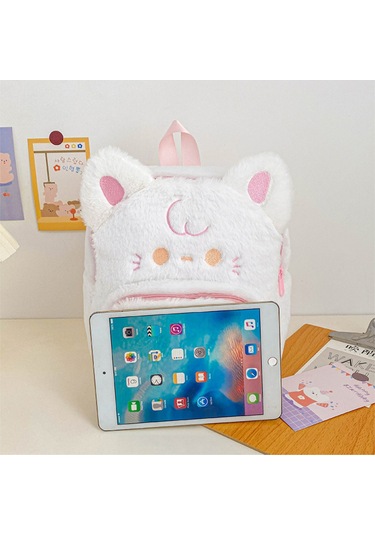 Ranyeek Mor Kedi Desenli Yumuşak Plüsh Çift Askılı Çanta 26x32x8 Cm Çok Renkli