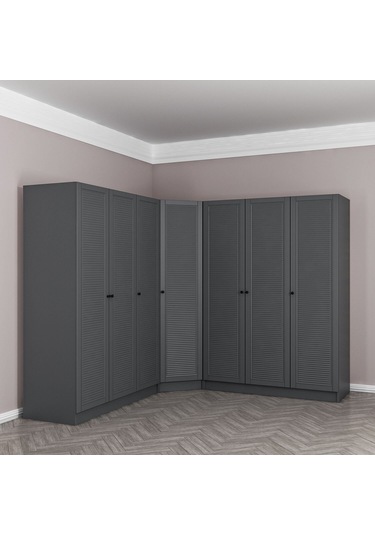 Kale 7 Kapaklı 4 Çekmeceli Köşe Dolap Antrasit Mebran Panjur 210cm Antrasit