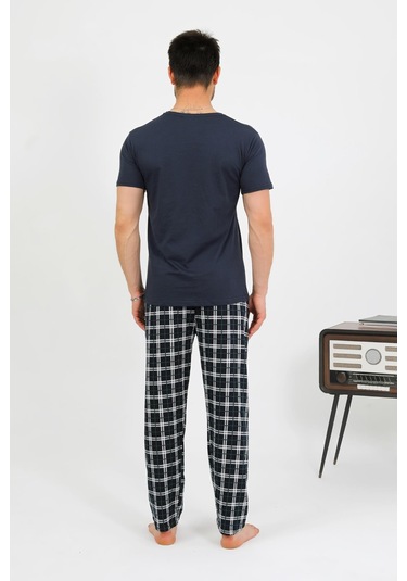 Akbeniz Erkek Pamuk Kısa Kol Pijama Takım Lacivert 6875 Lacivert