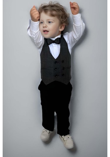 Riccotarz Erkek Bebek Takım Elbise Gri Yelekli Alt Üst Takım 001