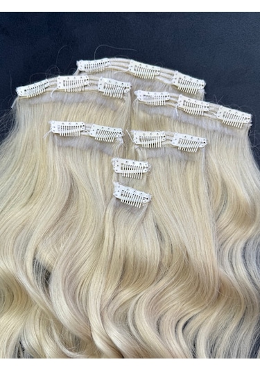 Kadınca Peruk Wavy %100 İnsan Saçı Platin 150 Gr 7 Parça Set Platin