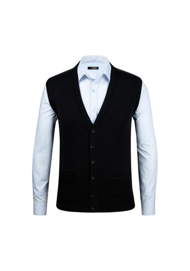 Çizgi Triko Erkek Büyük Beden V Yaka Düğmeli Desenli Çelik Örgü Yelek 4241lb Siyah Siyah