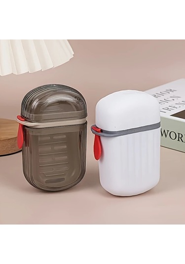 Meridiangoods 1 Adet Mini Taşınabilir Sabun Kutusu - Çift Contalı Gri Seyahat Sabun Kutusu Gri