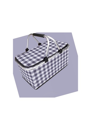 Yalıtımlı Sepet Taşınabilir Katlanabilir Isı Yalıtımı Ve Soğuk Depolama Piknik Sepeti Açık Hava Aile Gri Ekose Genel Stil Çok Renkli