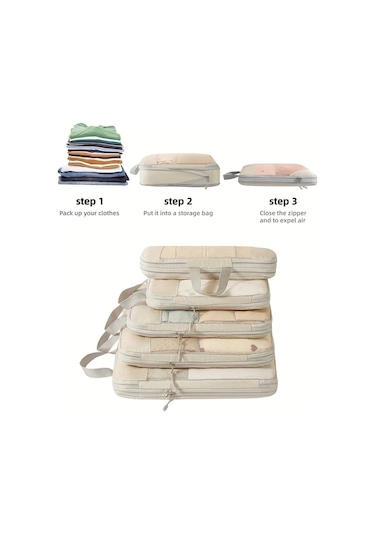 Fochsia 5 Parça Seyahat Sıkıştırma Saklama Torbası Bej Renkli Dayanıklı Valiz Düzenleyici Seti Koyu Gri