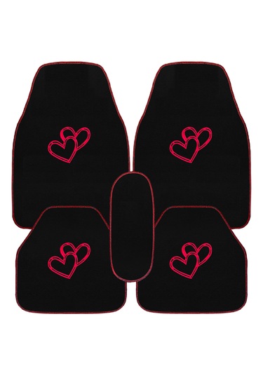 Aşkınızı Aracınıza Taşıyın Kalp Desenli Kırmızı Nakışlı Lüks Oto Paspas Seti & Romantik Şık Tasarım