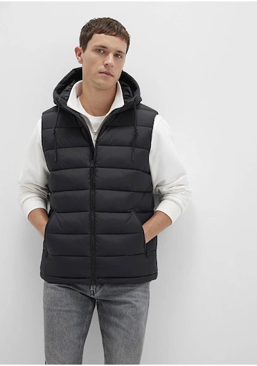 Mavi Kapüşonlu Şişme Siyah Erkek Yelek M0110604-71379 Siyah