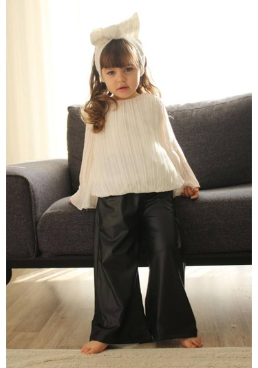 Kız Çocuk Deri Pantolon Bluz Tarz Takım 001