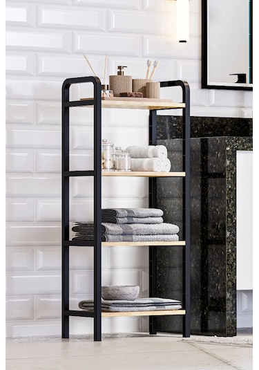 Banyo Düzenleyici Lüks Ahşap Mutfak Rafı Banyo Dolabı Çok Amaçlı Siyah