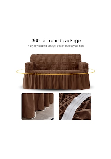 Oturma Odası Streç Tam Kapatma Etek Tarzı Kanepe Kılıfı, Beden: Çift Kişilik M 145-185cm Tek Renk Bej Bej